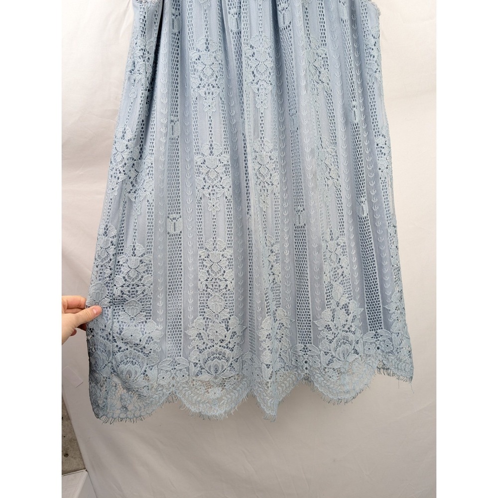 Floral Lace Victorian Shift Dress M Light Blue High Neck Regency Fairy Prairie - Picture 4 of 10